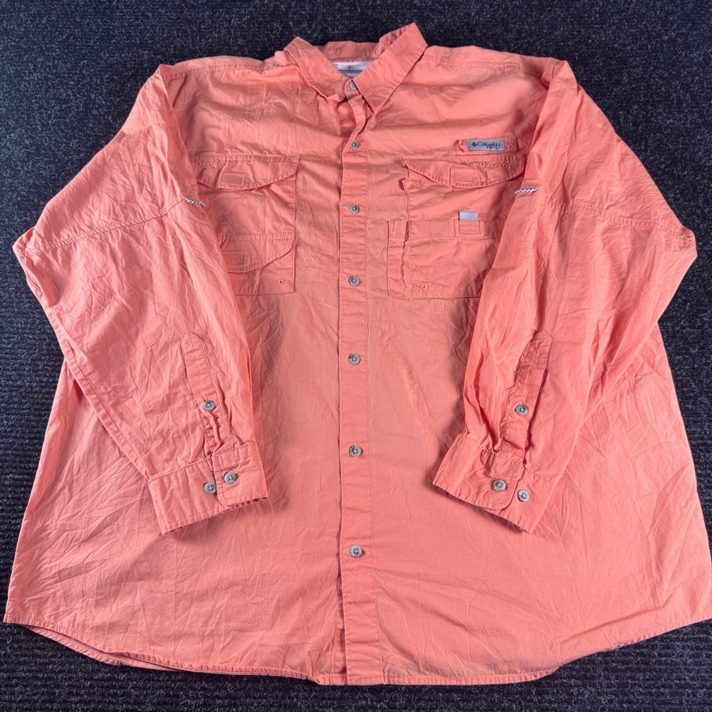 Columbia PFG Bahama II Fishing Shirt Men XL Salmon Orange Long Sleeve Ventilated